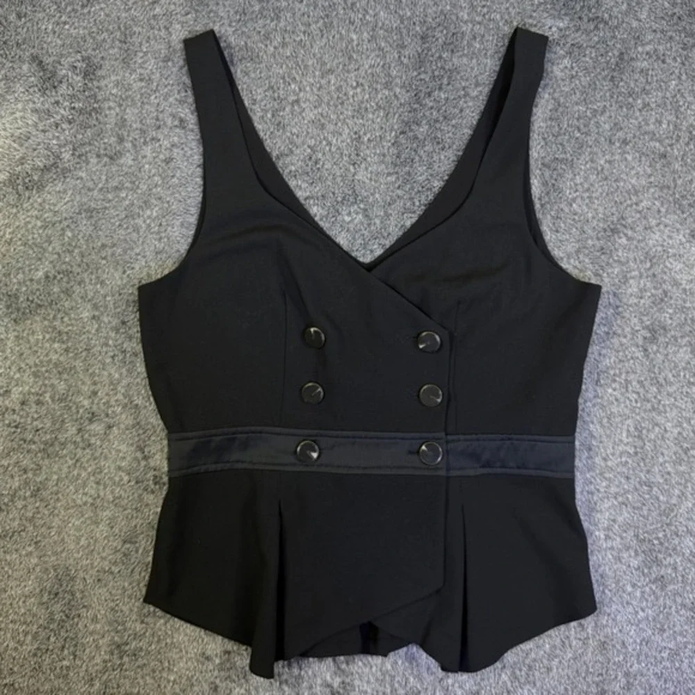Free People Black Double Breasted Peplum Top Sleeveless V-Neck Vest Small‎